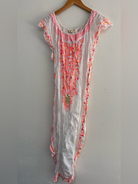 ruby yaya Dresses & Skirts - White Embroidered Maxi Dress with Neon Pink Accents